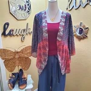 Taylor & Sage Chiffon Printed Flyaway Kimono sz L